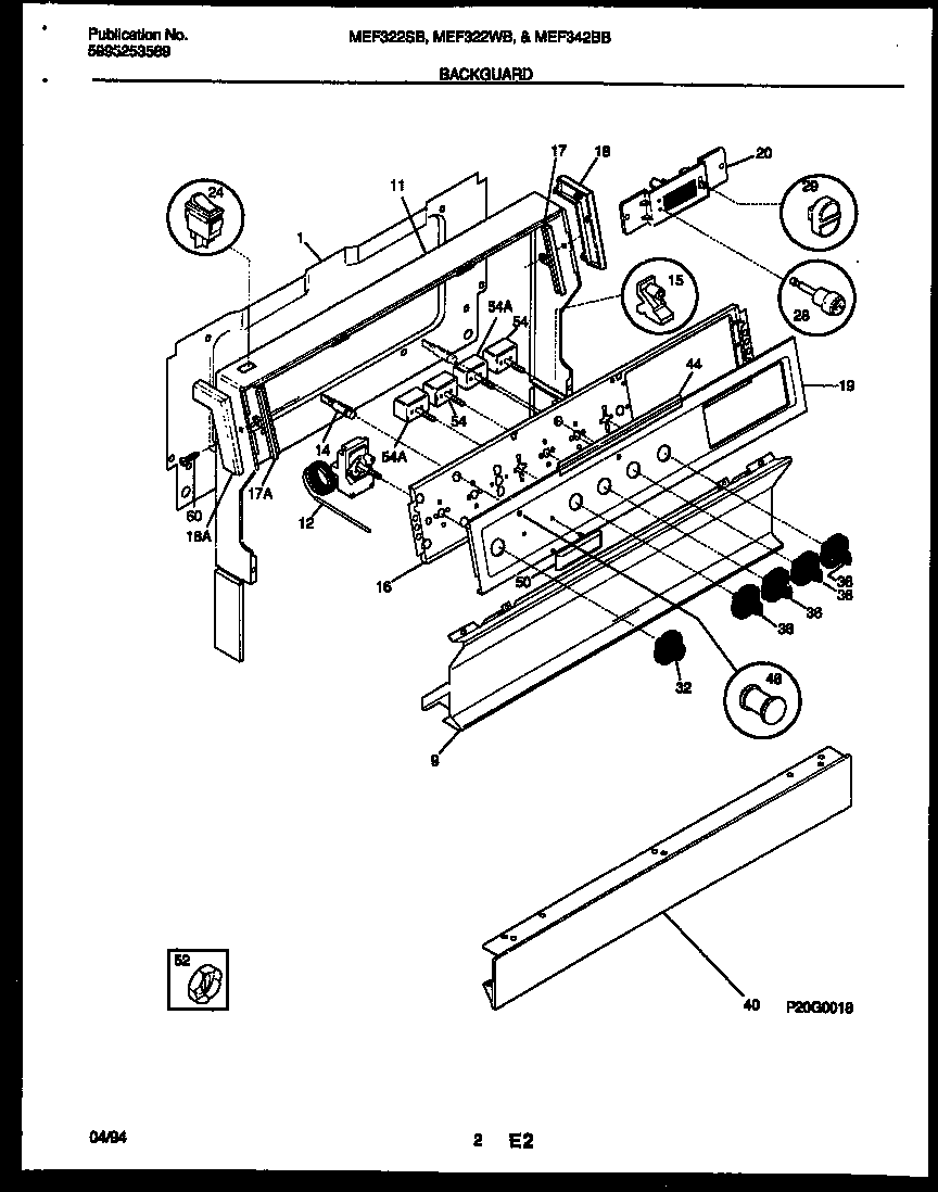 Universal/Multiflex (Frigidaire) MEF342BBDA backguard diagram