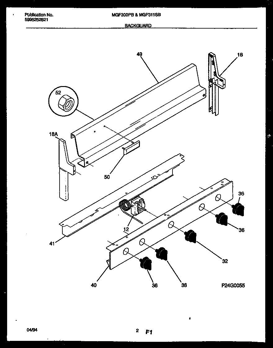 Universal/Multiflex (Frigidaire) MGF311SBWA backguard diagram