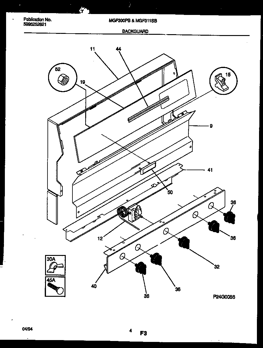 Universal/Multiflex (Frigidaire) MGF311SBWA backguard diagram