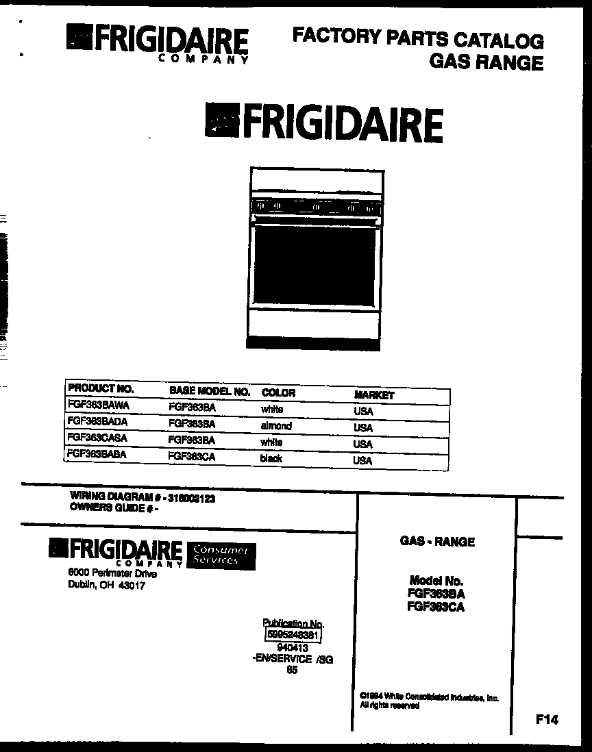 Frigidaire FGF363BADA cover diagram
