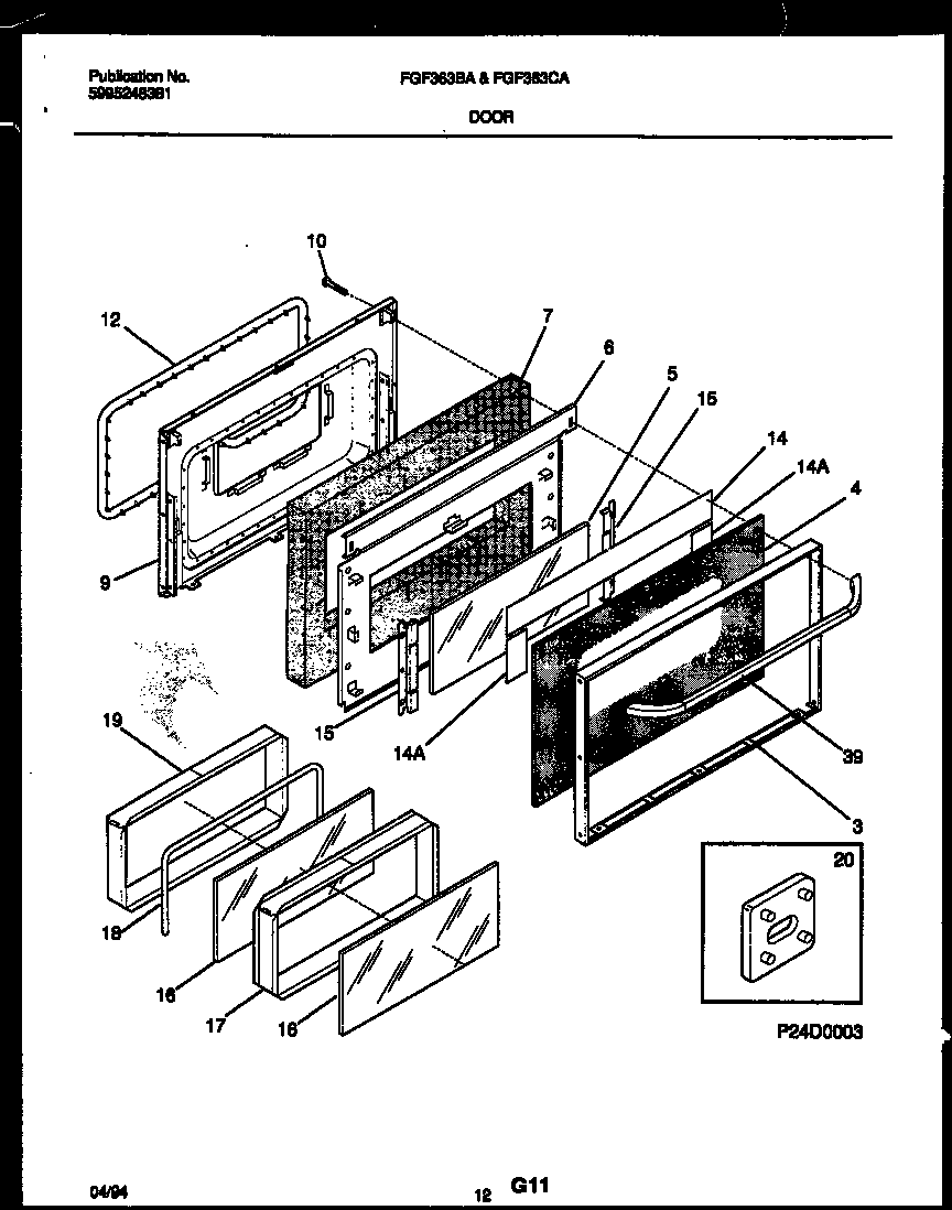 Frigidaire FGF363BADA door parts diagram
