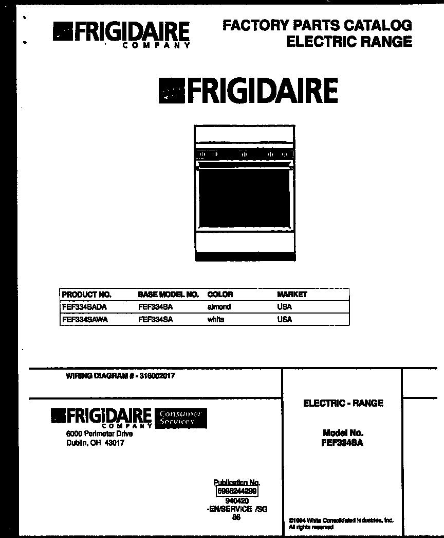 Frigidaire FEF334SAWA cover diagram