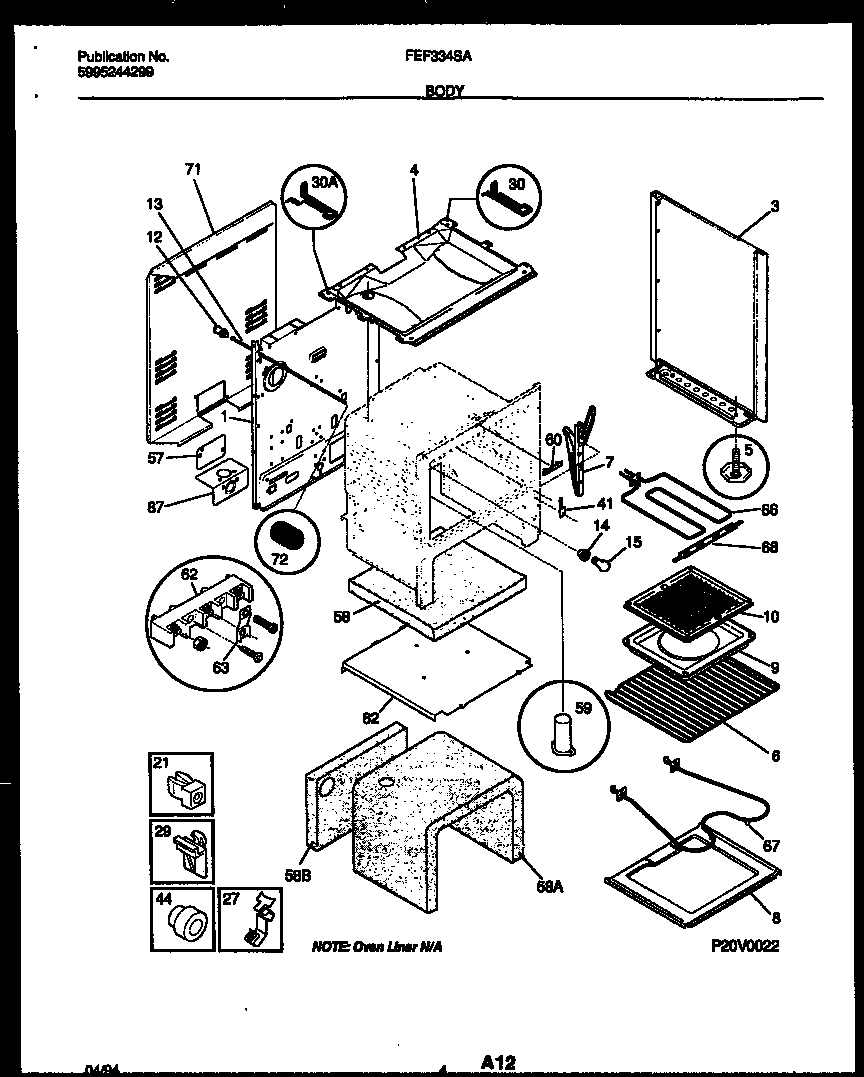 Frigidaire FEF334SAWA body parts diagram