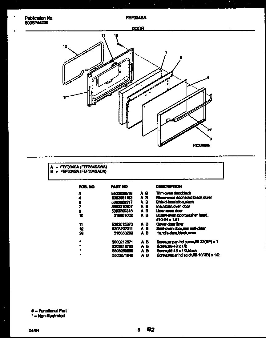 Frigidaire FEF334SAWA door parts diagram