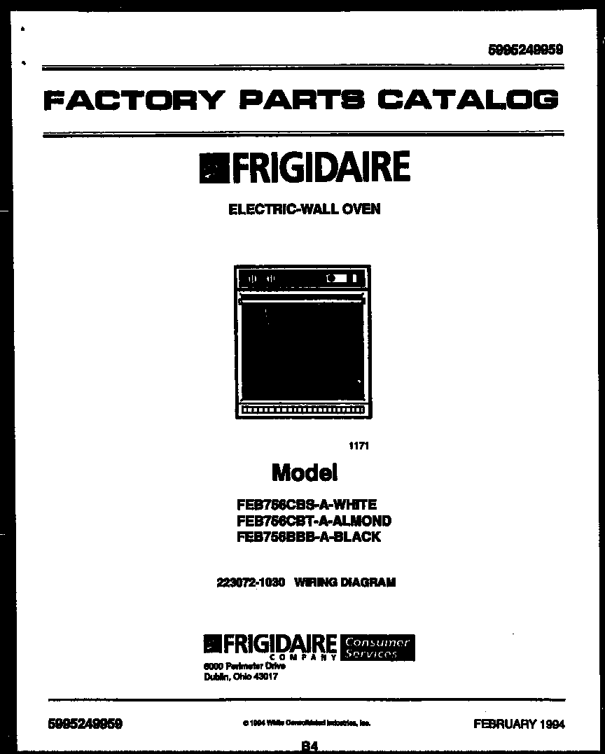 Frigidaire FEB756CBSA cover diagram