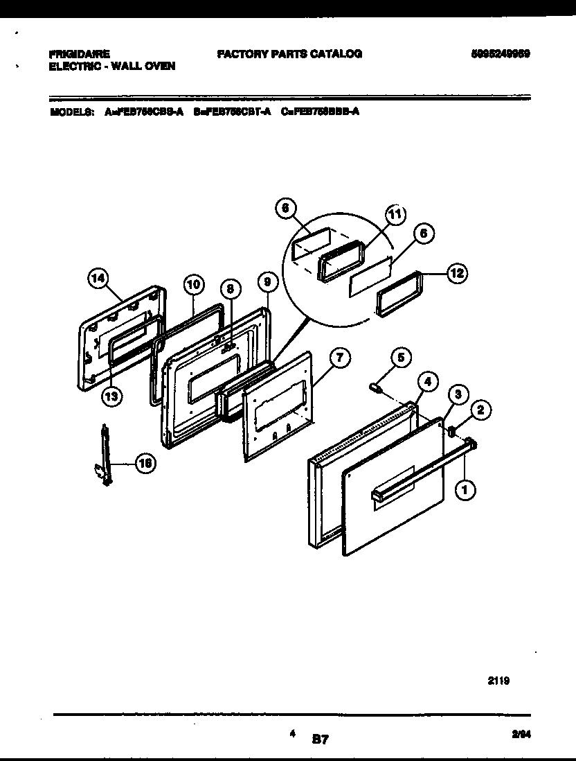Frigidaire FEB756CBSA door parts diagram