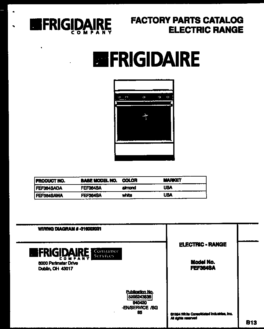 Frigidaire FEF364SADA cover diagram