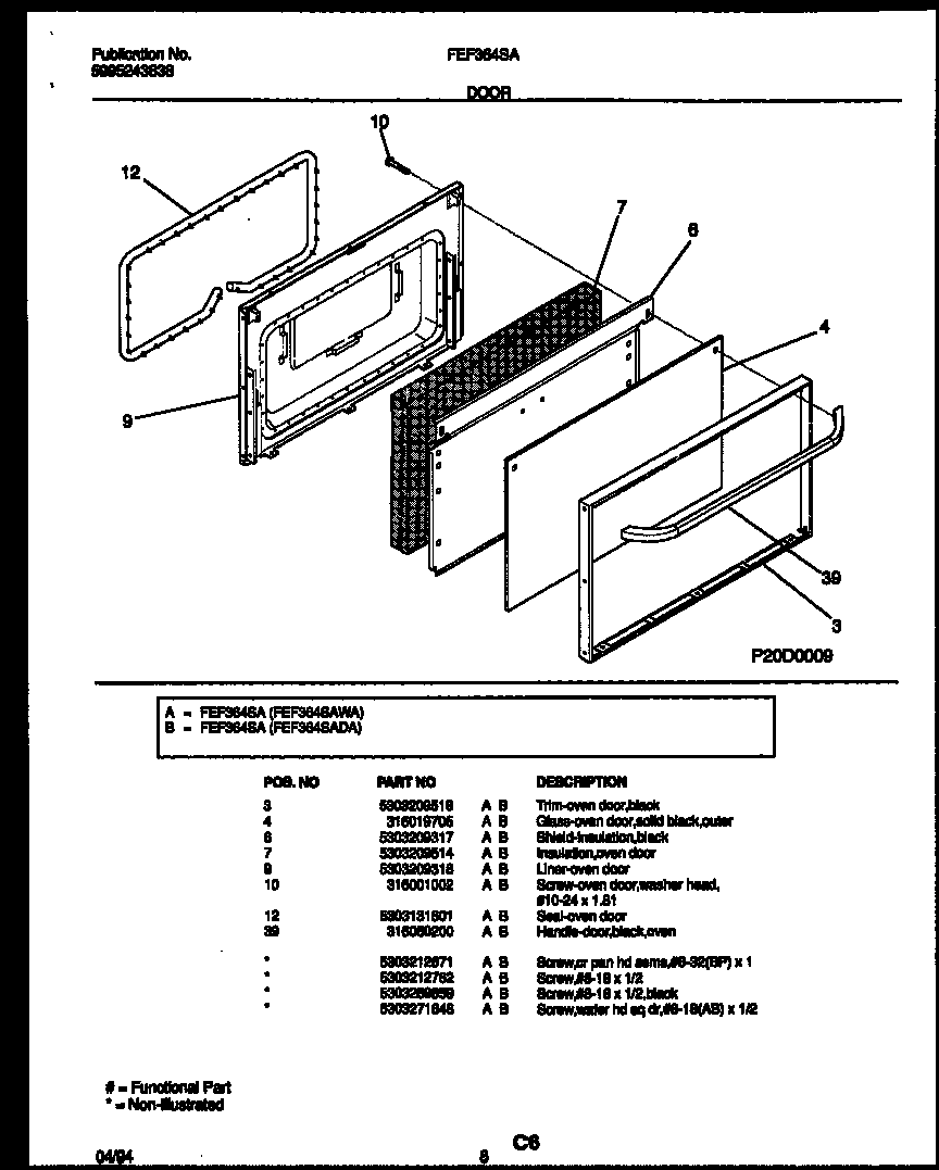 Frigidaire FEF364SADA door parts diagram