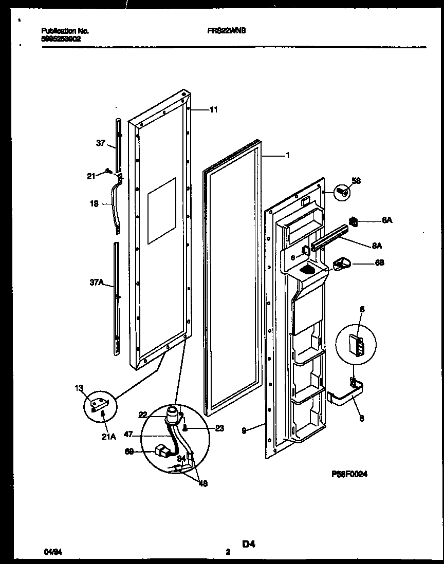 Frigidaire FRS22WNBW0 freezer door parts diagram