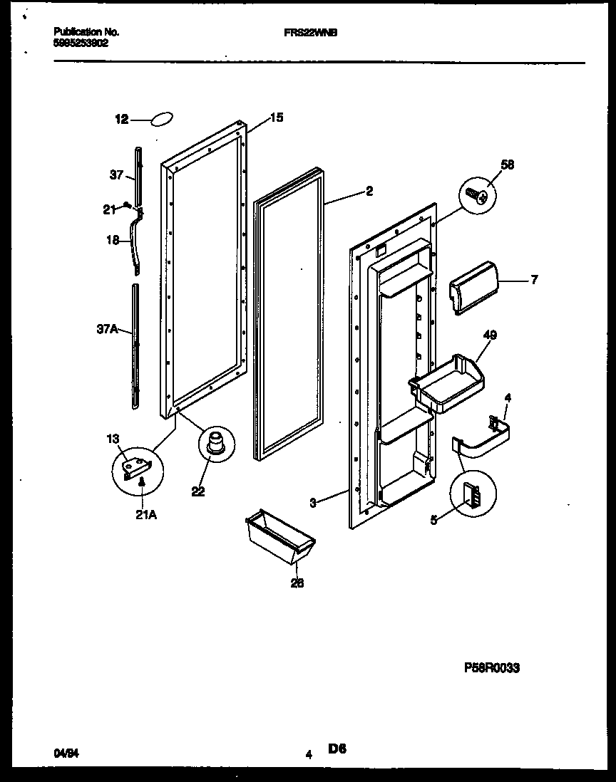 Frigidaire FRS22WNBW0 refrigerator door parts diagram