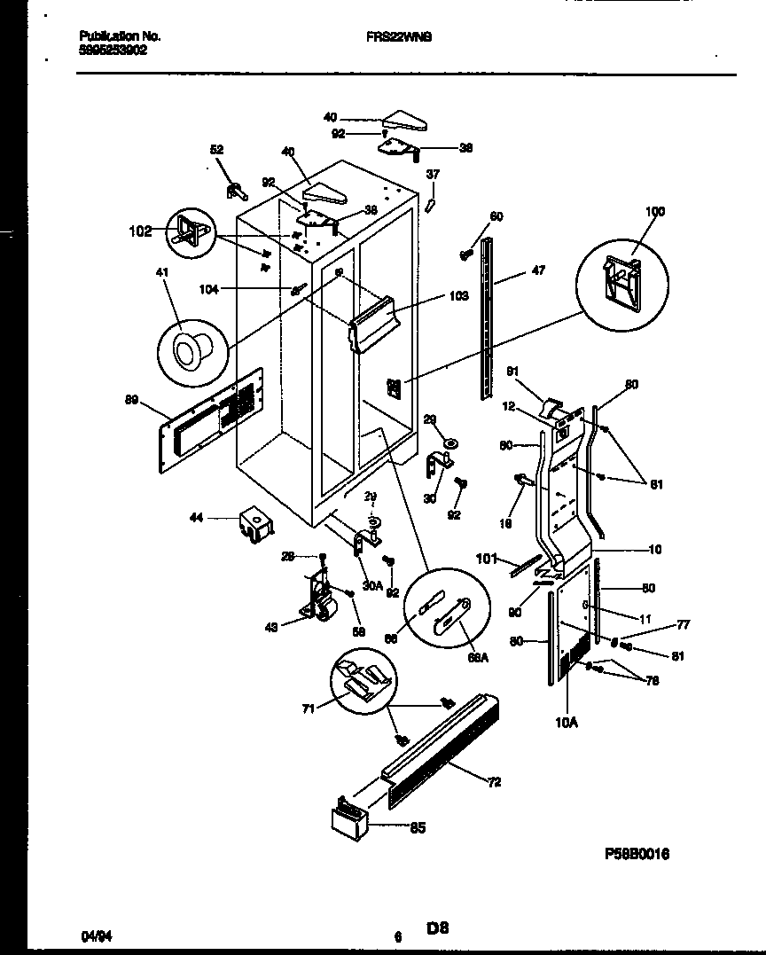 Frigidaire FRS22WNBW0 cabinet parts diagram