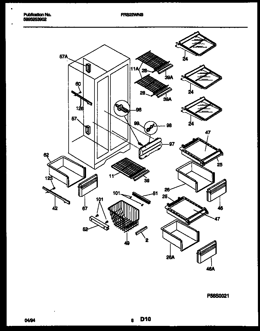 Frigidaire FRS22WNBW0 shelves and supports diagram