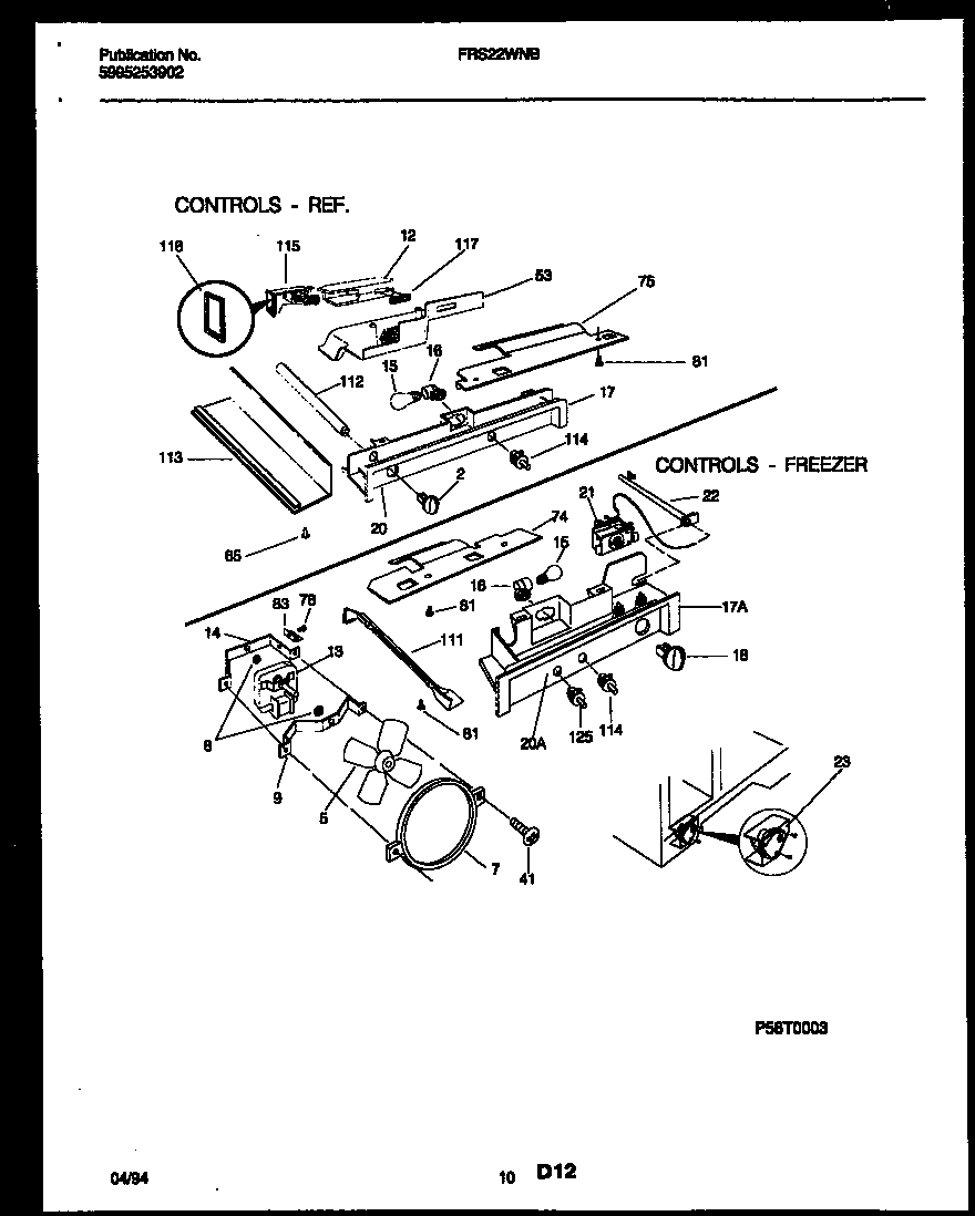 Frigidaire FRS22WNBW0 refrigerator control assembly, damper control assembly and f diagram