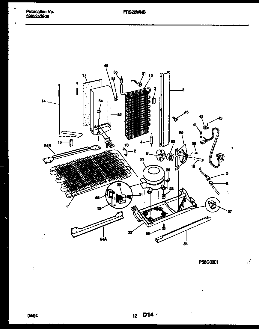 Frigidaire FRS22WNBW0 system and automatic defrost parts diagram