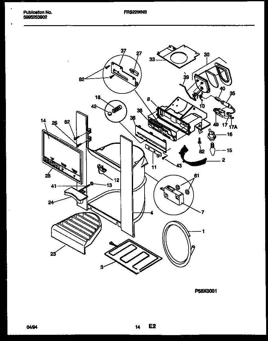 Frigidaire FRS22WNBW0 ice door, dispenser and water tanks diagram