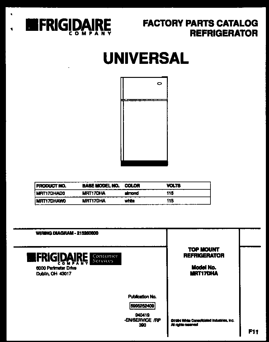 Universal/Multiflex (Frigidaire) MRT17DHAD0 cover diagram