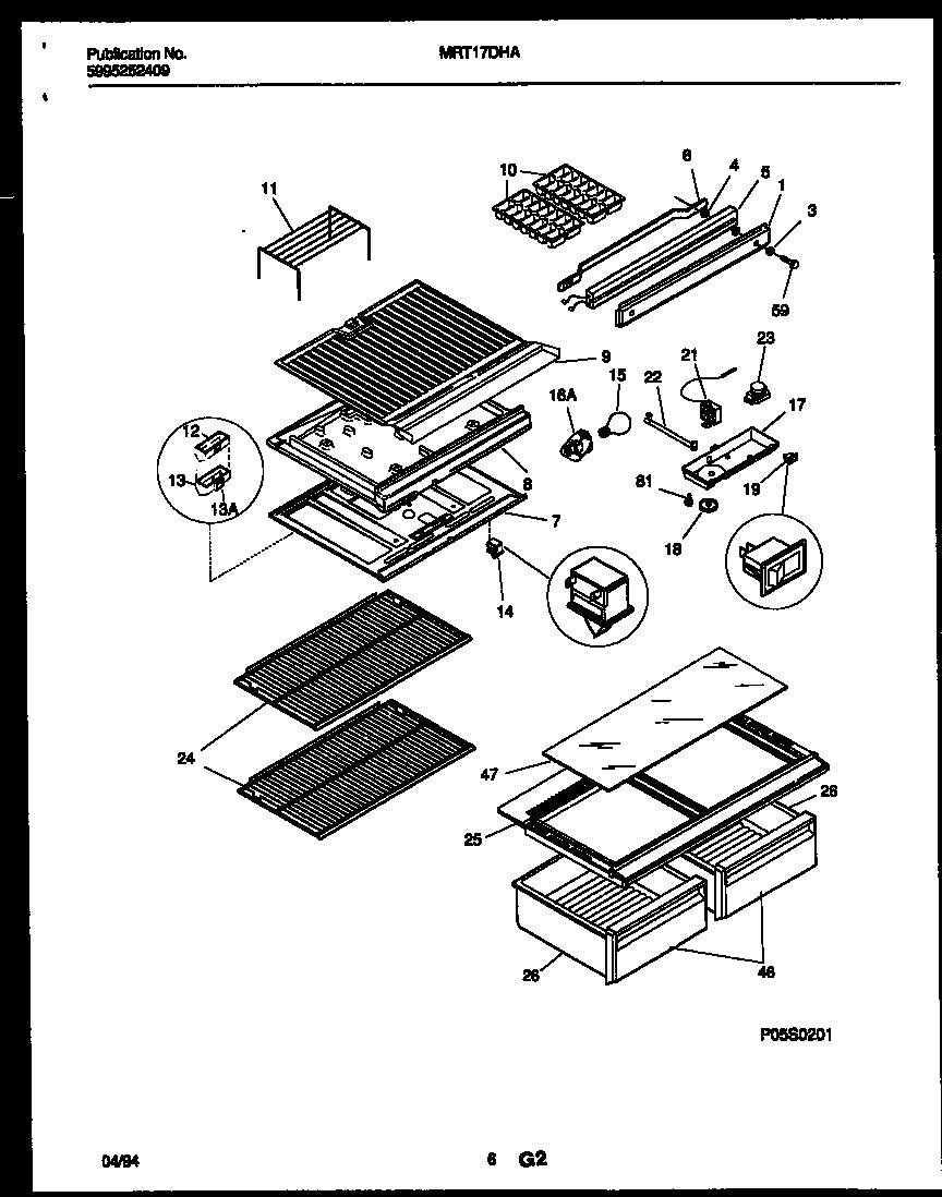 Universal/Multiflex (Frigidaire) MRT17DHAD0 shelves and supports diagram