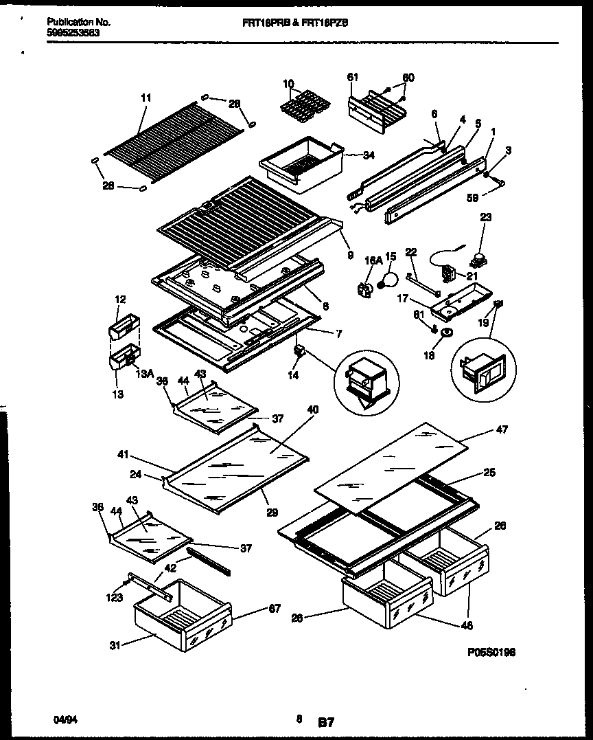 Frigidaire FRT18PRBD0 shelves and supports diagram