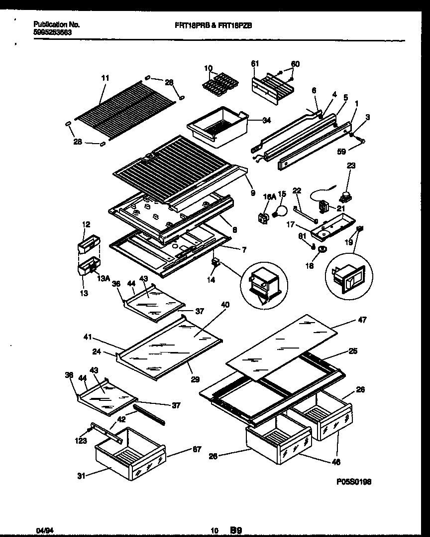 Frigidaire FRT18PRBD0 shelves and supports diagram