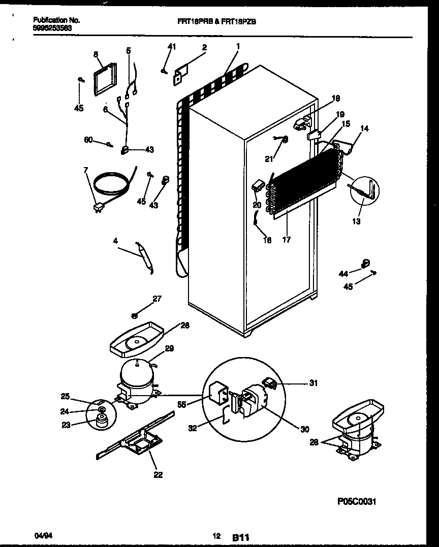 Frigidaire FRT18PRBD0 system and automatic defrost parts diagram