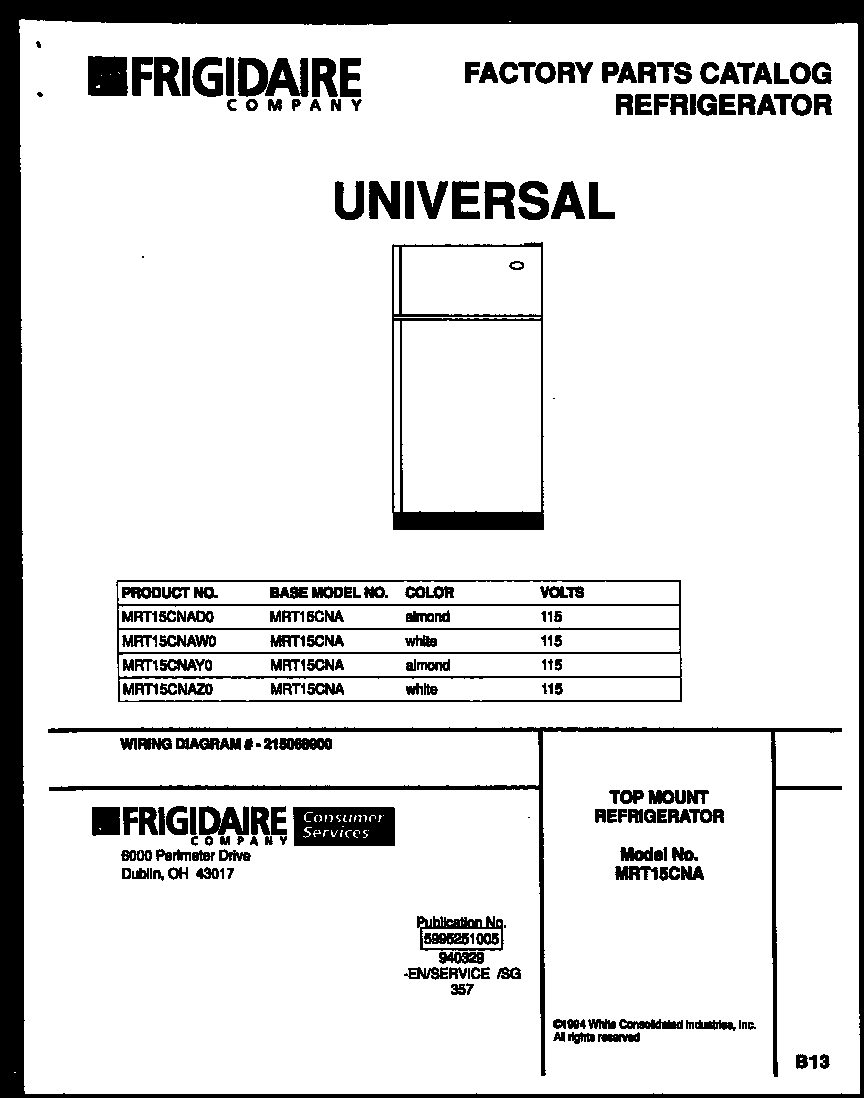 Universal/Multiflex (Frigidaire) MRT15CNAW0 cover diagram