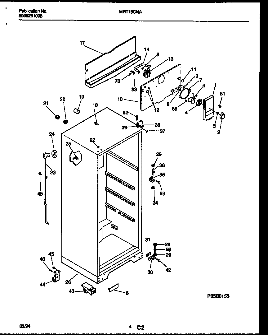 Universal/Multiflex (Frigidaire) MRT15CNAW0 cabinet parts diagram