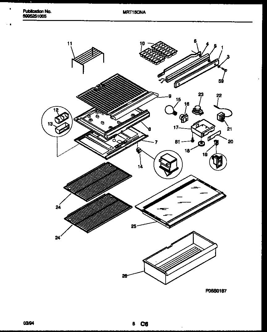 Universal/Multiflex (Frigidaire) MRT15CNAW0 shelves and supports diagram
