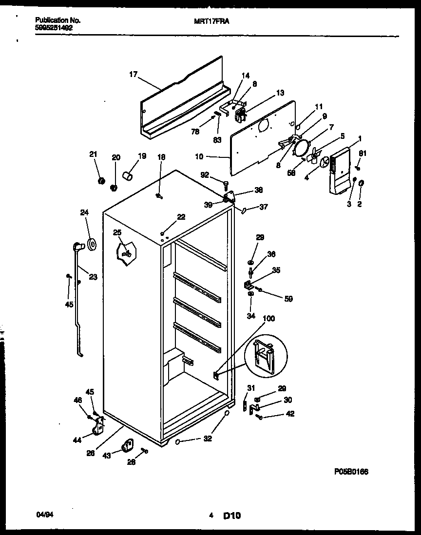 Universal/Multiflex (Frigidaire) MRT17FRAY0 cabinet parts diagram