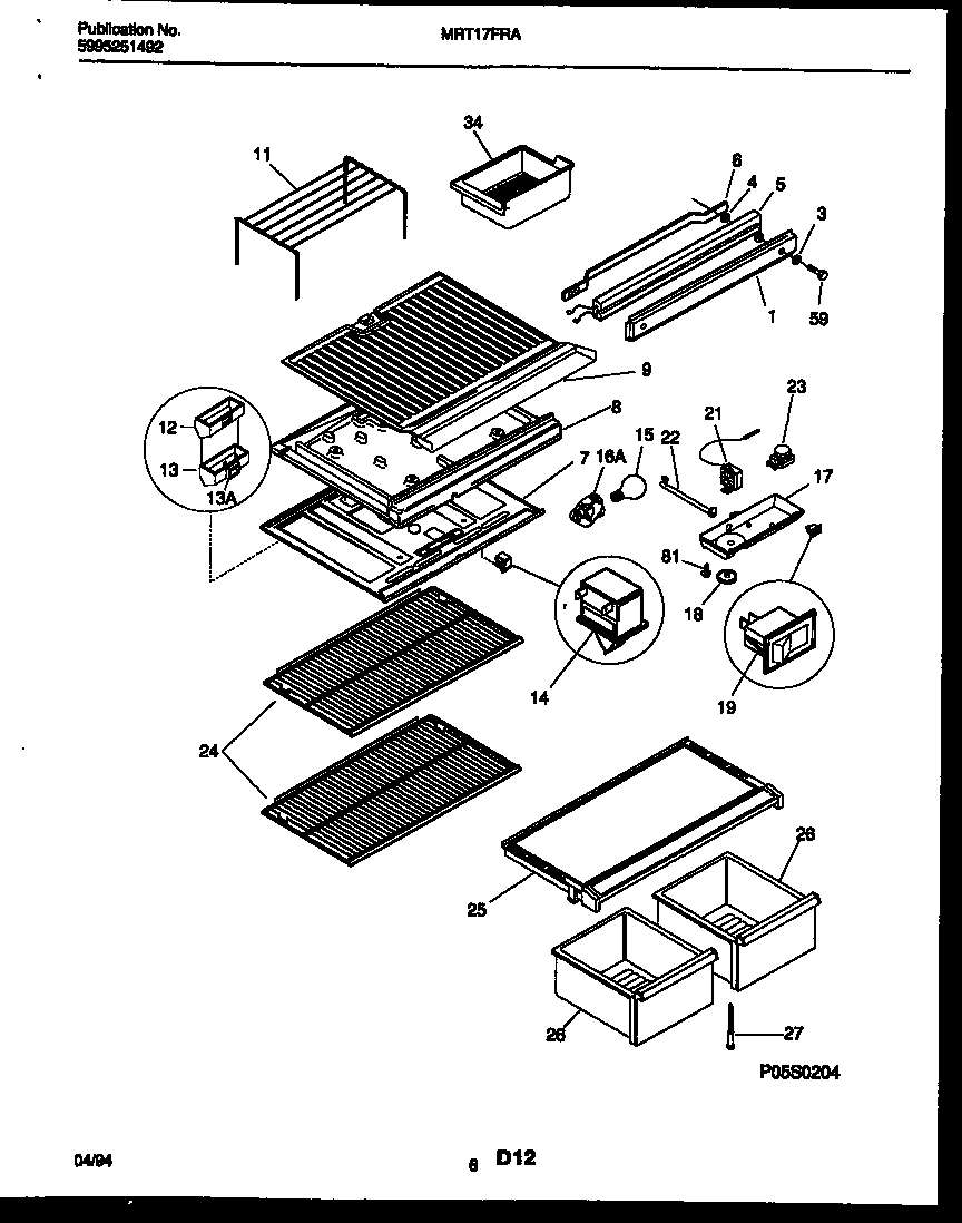 Universal/Multiflex (Frigidaire) MRT17FRAY0 shelves and supports diagram