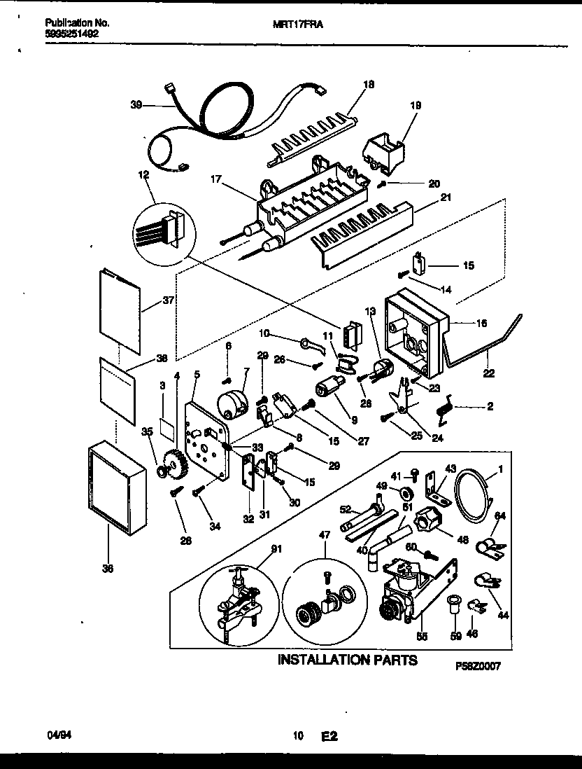 Universal/Multiflex (Frigidaire) MRT17FRAY0 ice maker and installation parts diagram
