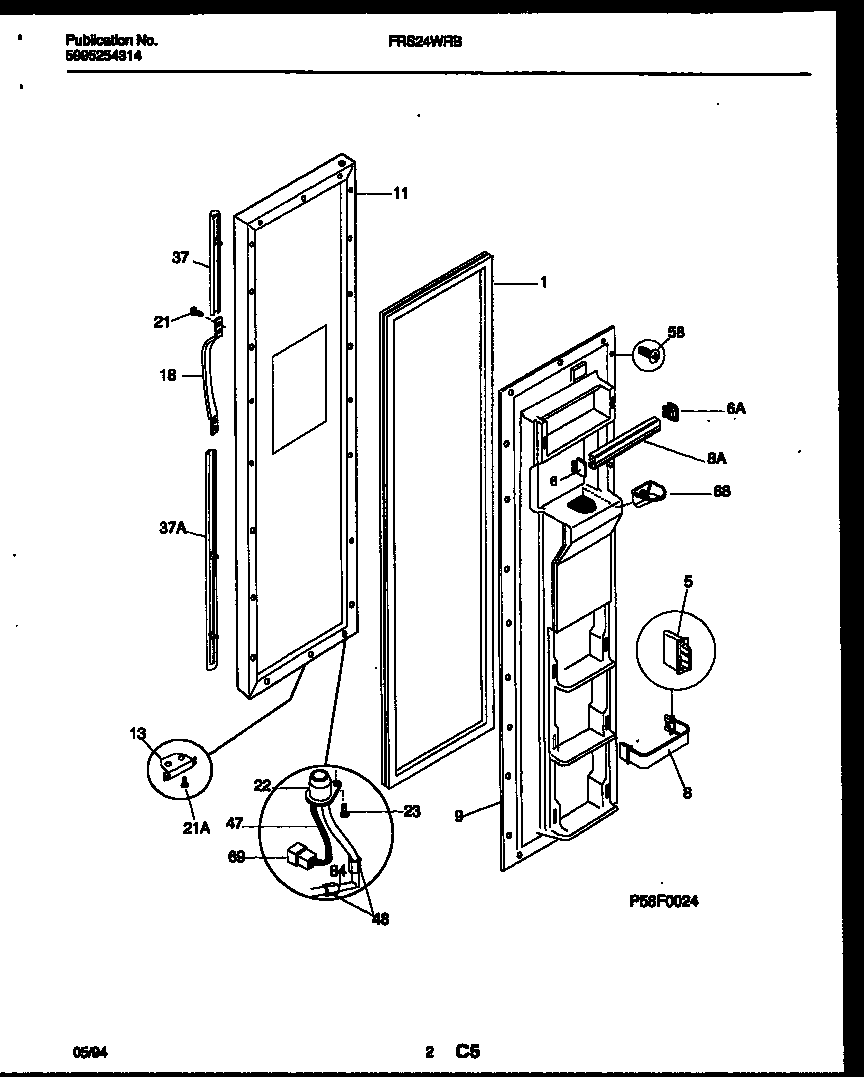 Frigidaire FRS24WRBD0 freezer door parts diagram