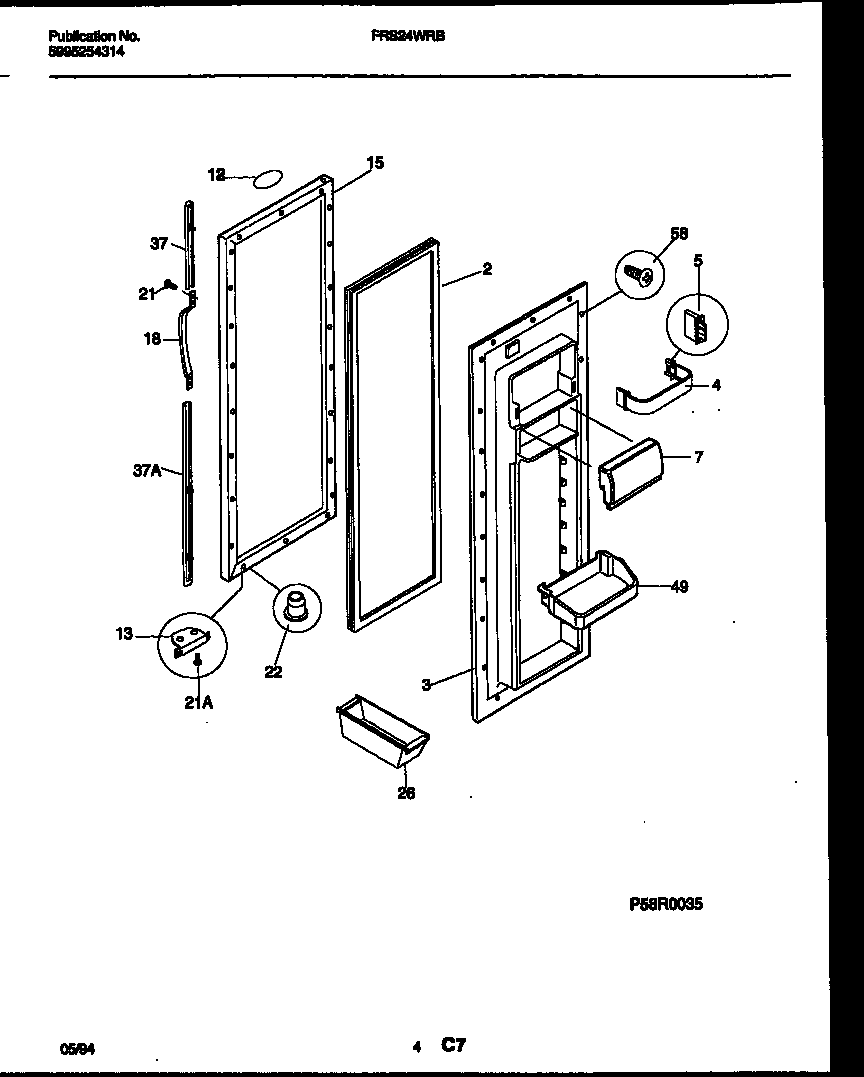 Frigidaire FRS24WRBD0 refrigerator door parts diagram