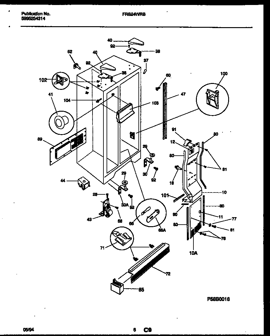Frigidaire FRS24WRBD0 cabinet parts diagram