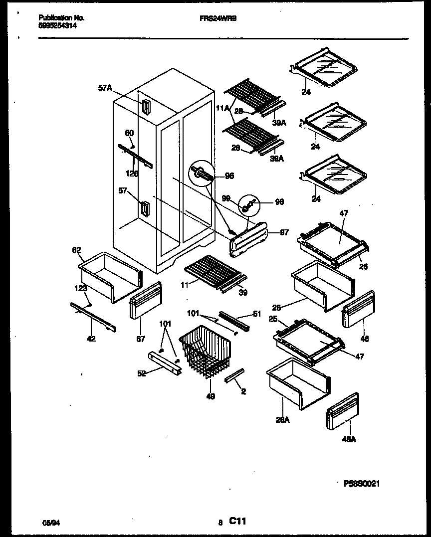 Frigidaire FRS24WRBD0 shelves and supports diagram