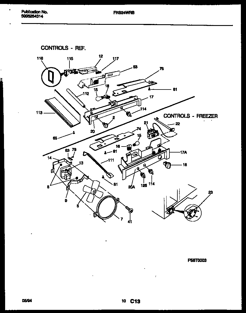 Frigidaire FRS24WRBD0 refrigerator control assembly, damper control assembly and f diagram
