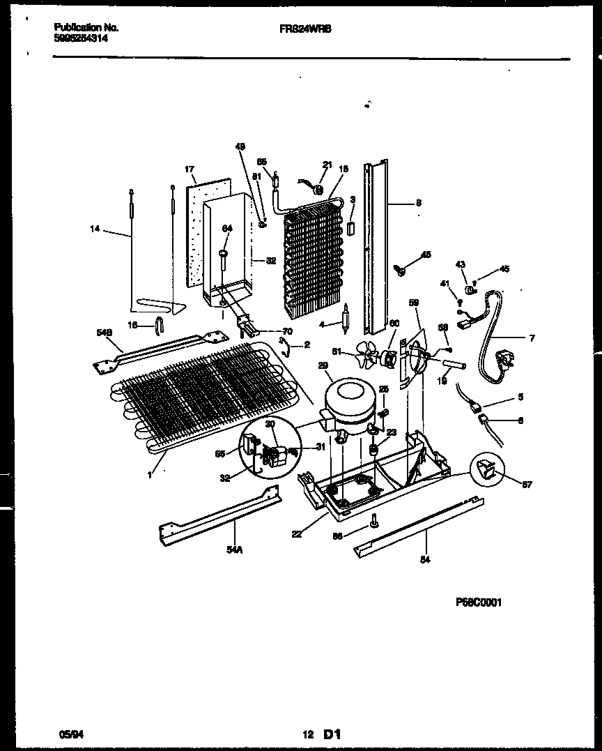 Frigidaire FRS24WRBD0 system and automatic defrost parts diagram