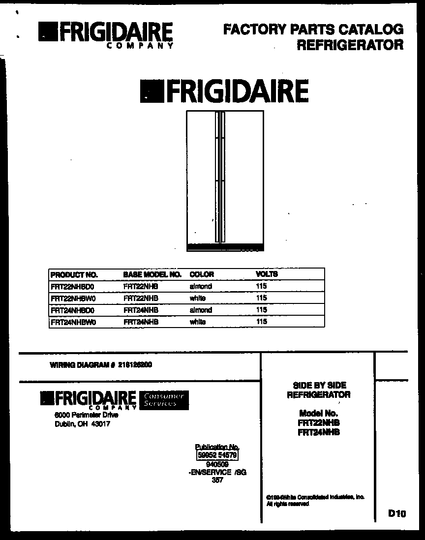 Frigidaire FRT24NHBD0 front cover diagram