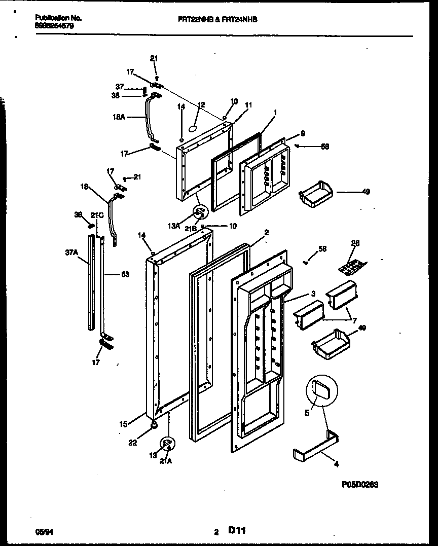 Frigidaire FRT24NHBD0 freezer door parts diagram
