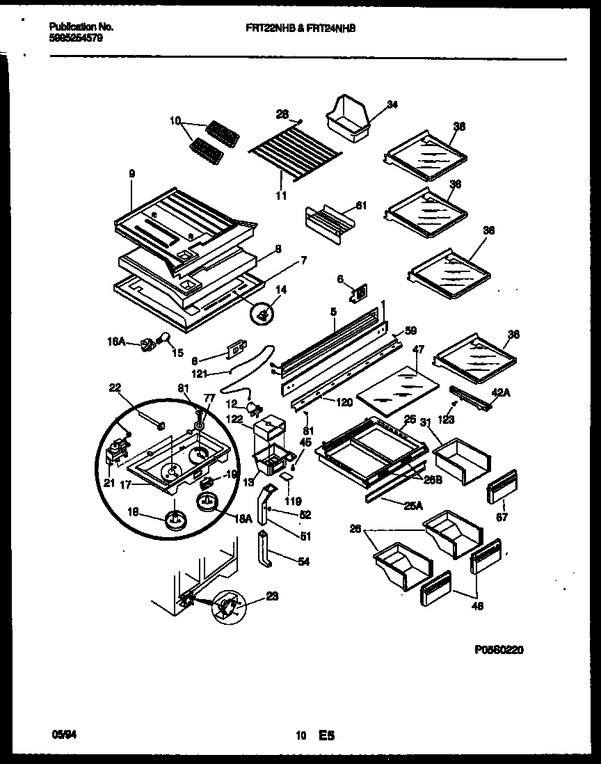 Frigidaire FRT24NHBD0 shelves and supports diagram