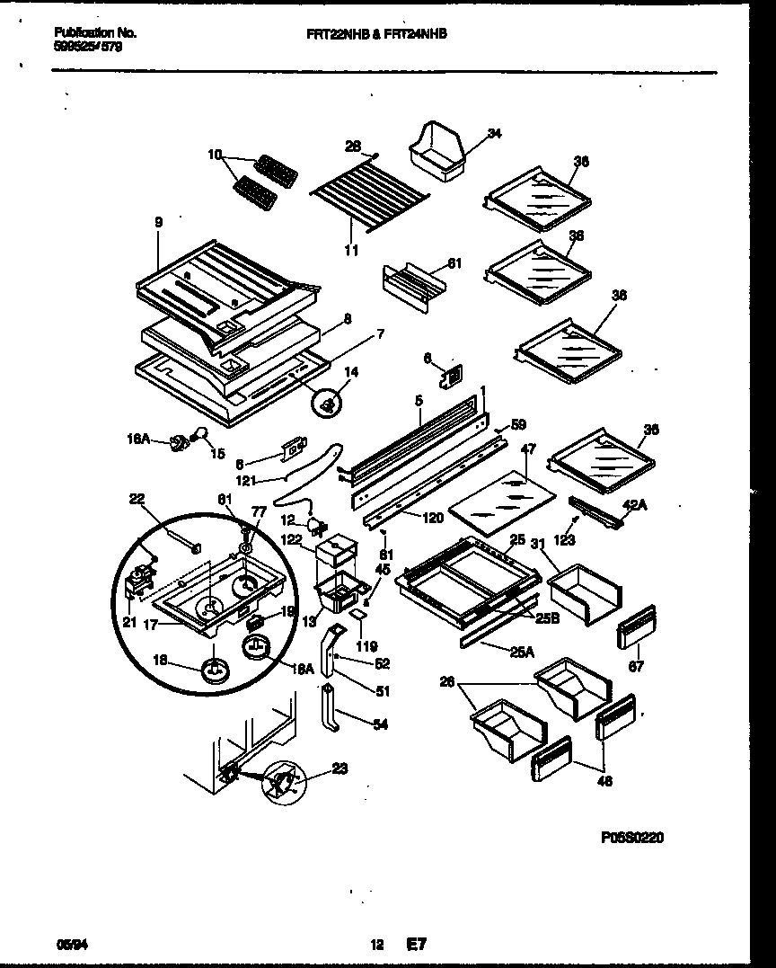 Frigidaire FRT24NHBD0 shelves and supports diagram