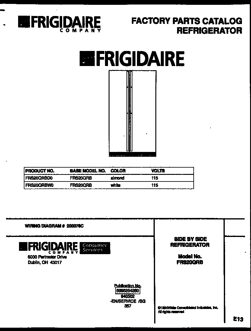 Frigidaire FRS20QRBW0 front cover diagram