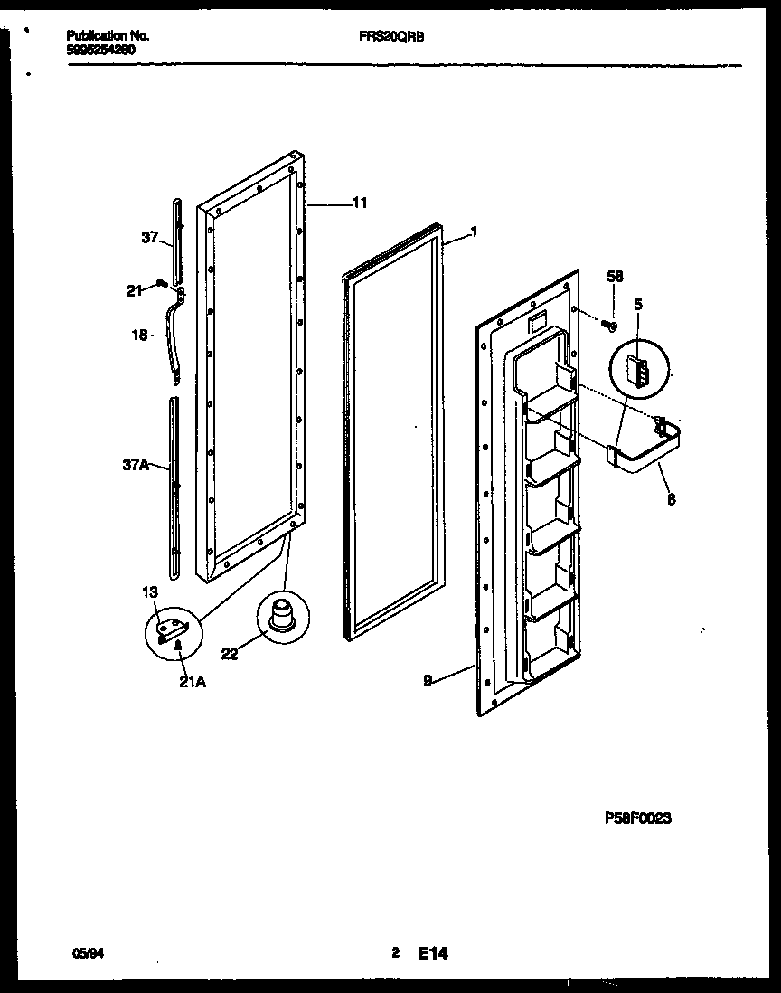 Frigidaire FRS20QRBW0 freezer door parts diagram