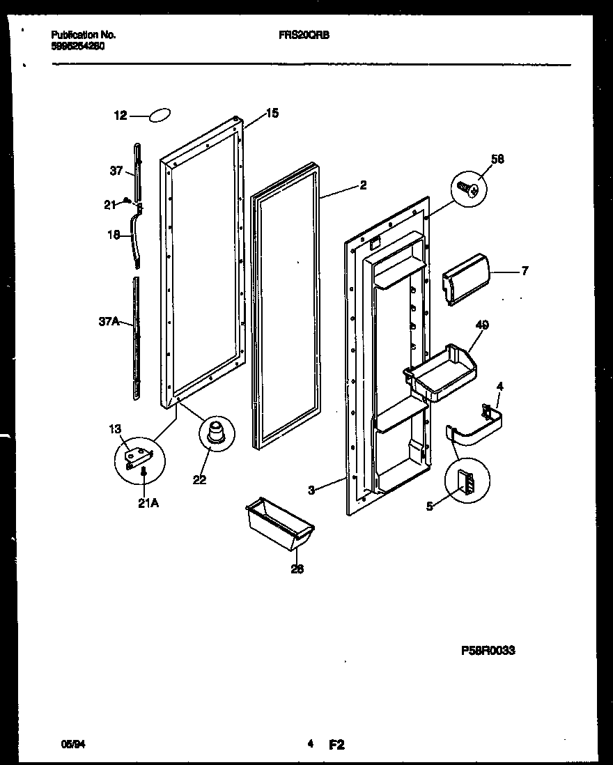 Frigidaire FRS20QRBW0 refrigerator door parts diagram