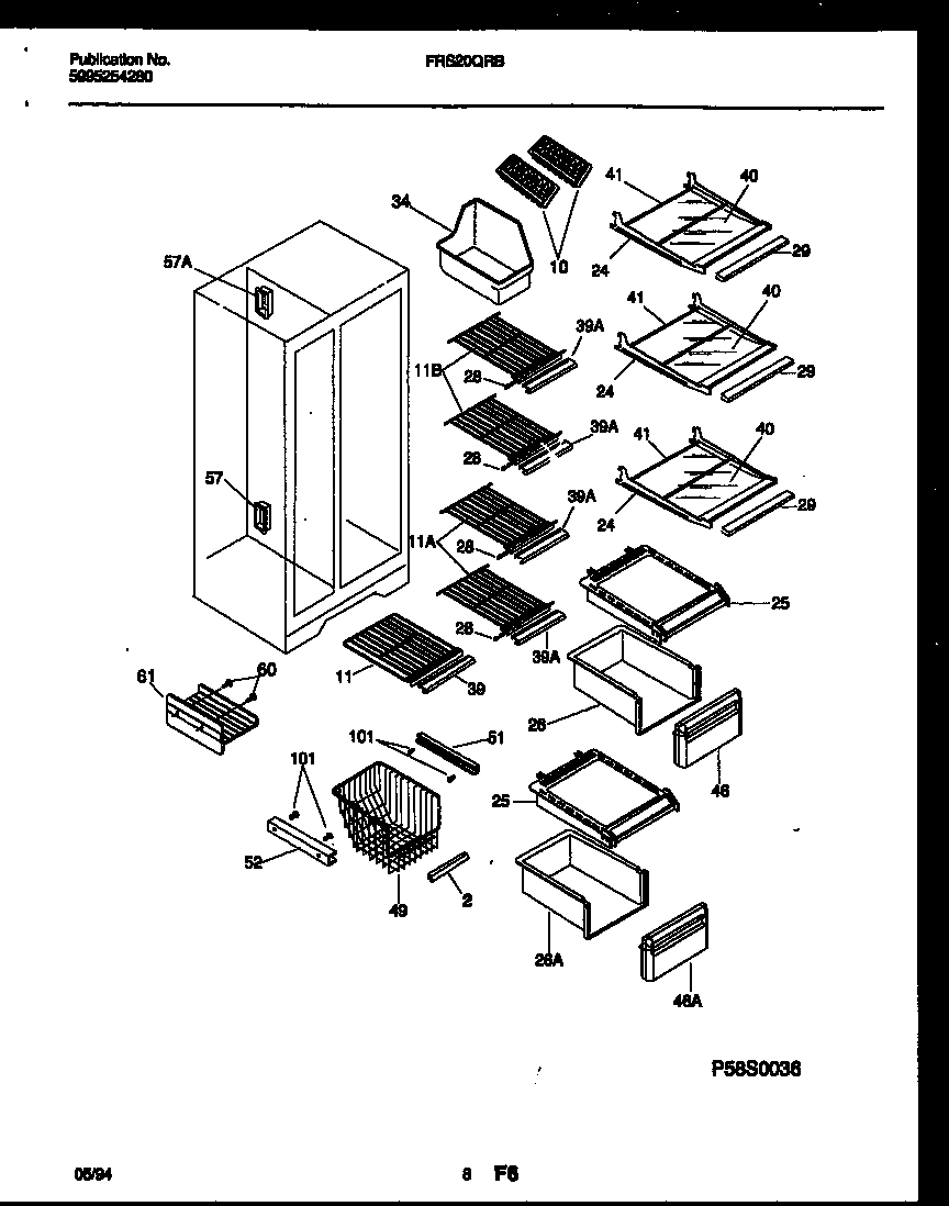Frigidaire FRS20QRBW0 shelves and supports diagram