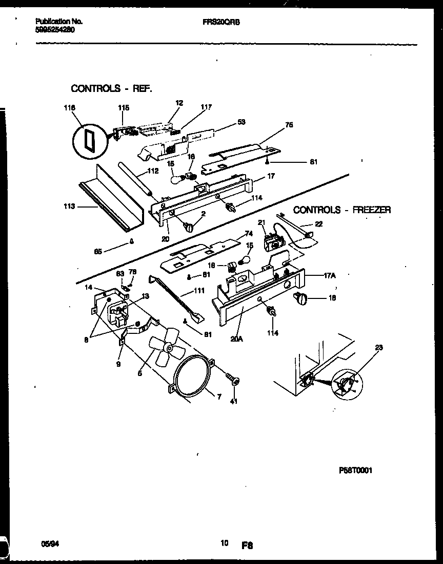 Frigidaire FRS20QRBW0 refrigerator control assembly, damper control assembly and f diagram