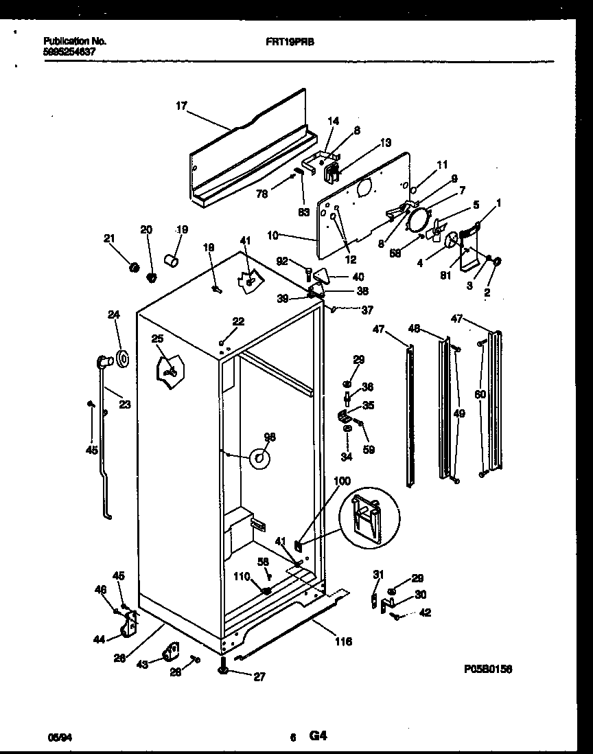 Frigidaire FRT19PRBD1 cabinet parts diagram