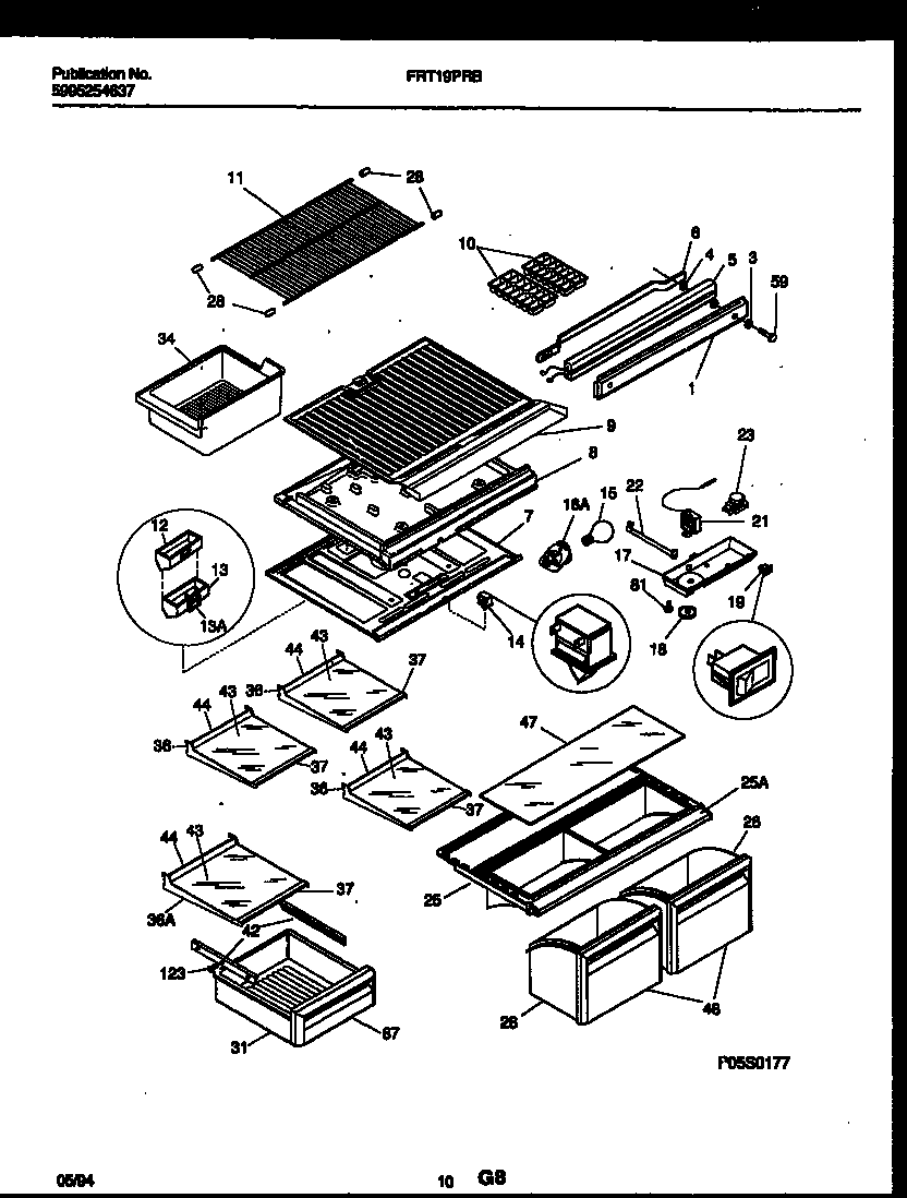 Frigidaire FRT19PRBD1 shelves and supports diagram