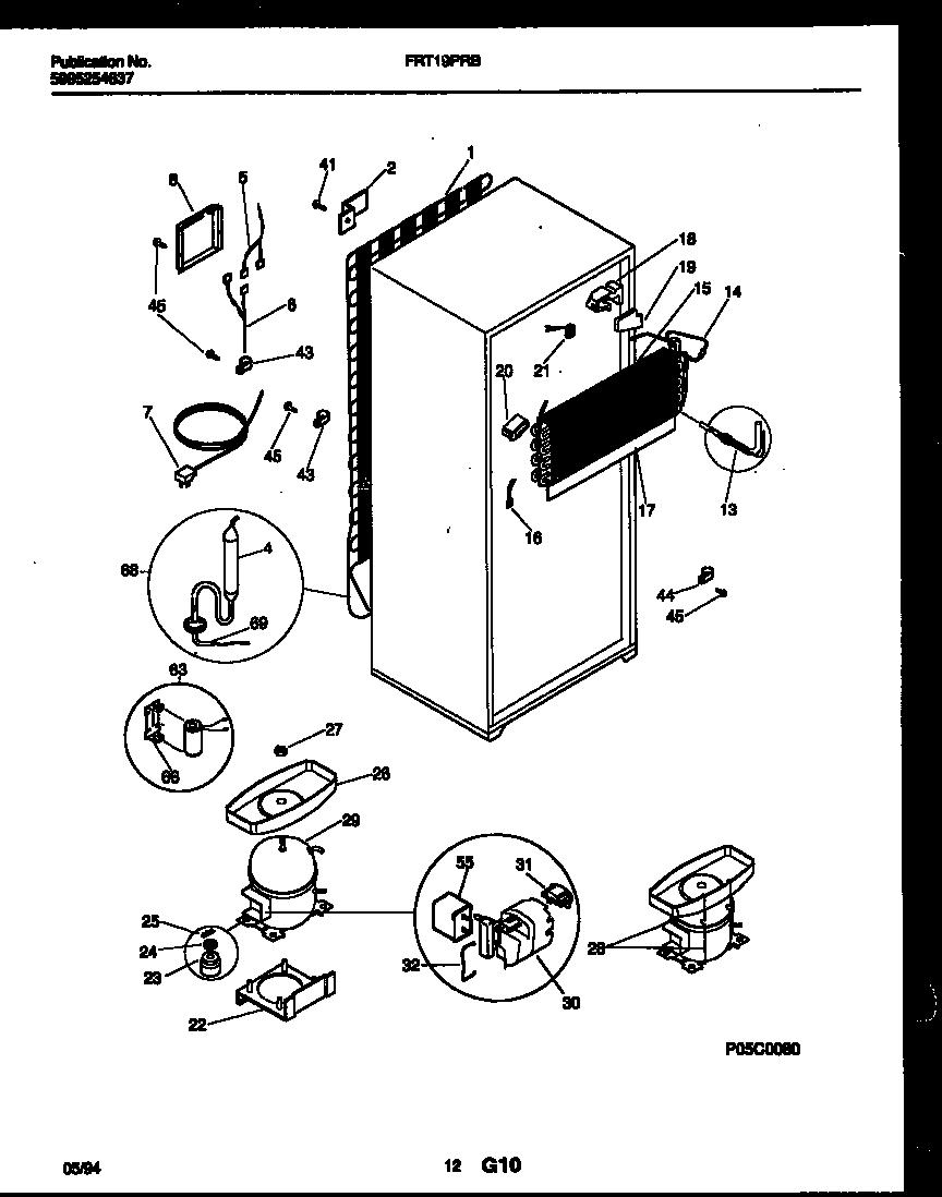 Frigidaire FRT19PRBD1 system and automatic defrost parts diagram