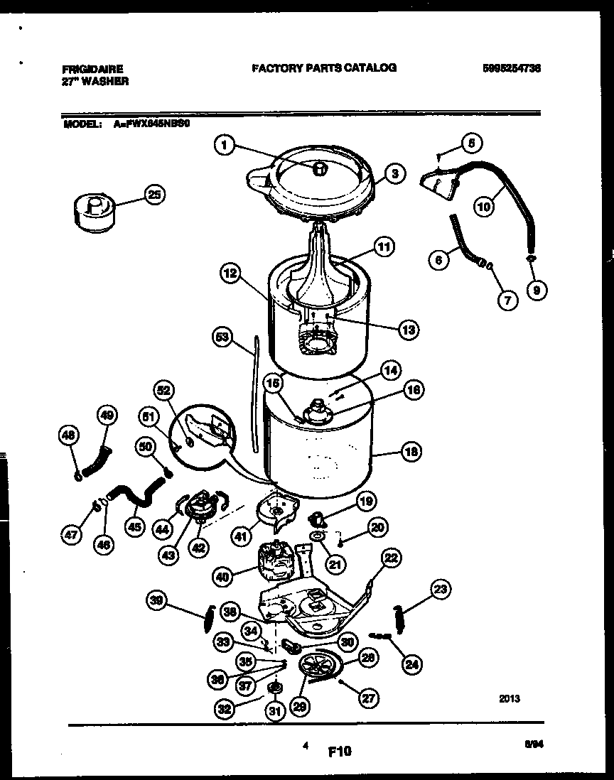Frigidaire FWX645NBS0 tub detail diagram