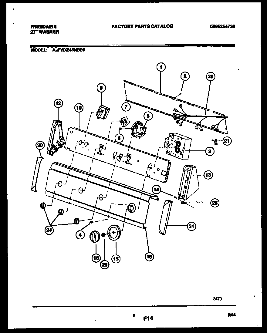 Frigidaire FWX645NBS0 console and control parts diagram